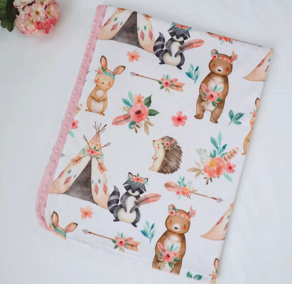 Baby & Toddler Minky Blanket - Woodland Tribe Pink