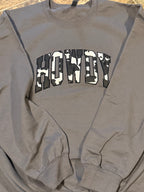 Howdy cowprint embroidered sweatshirt