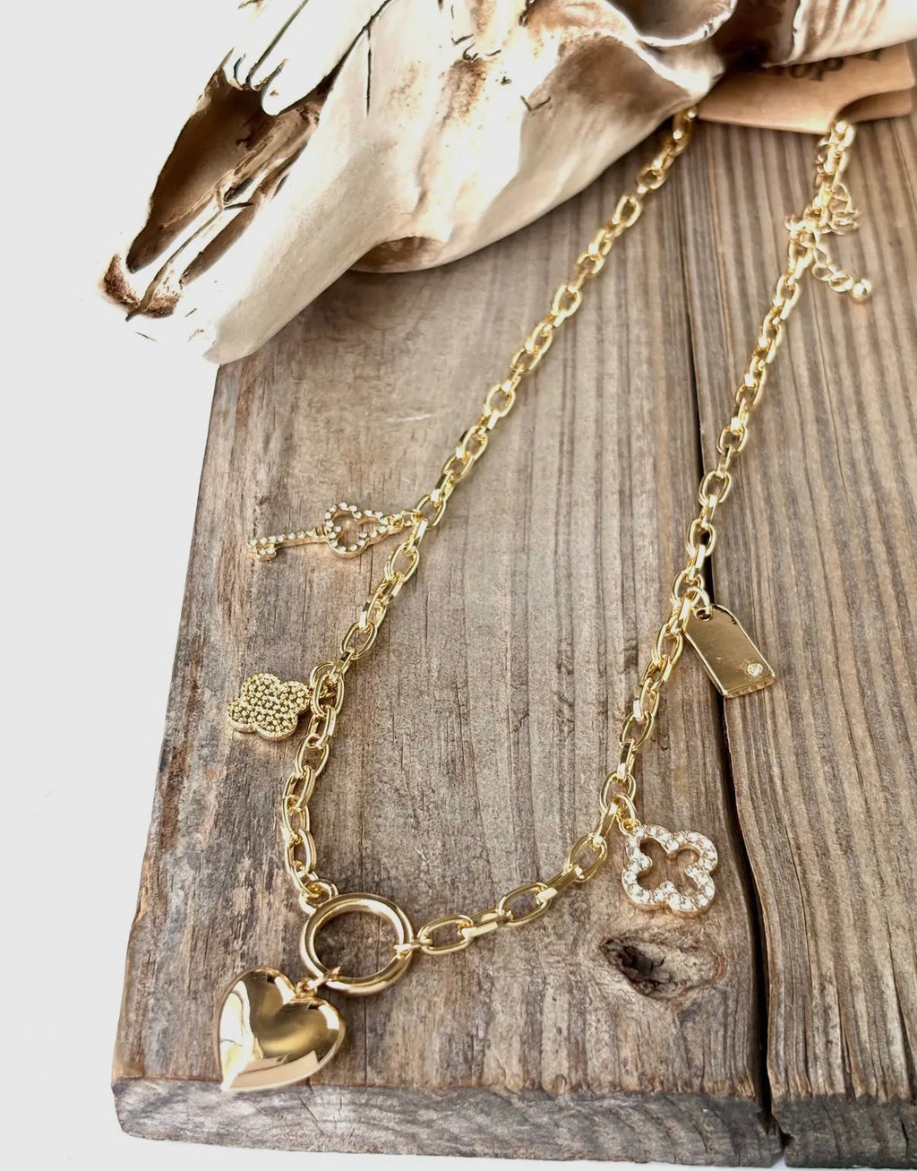Heart Multi Charm Link Chain Necklace