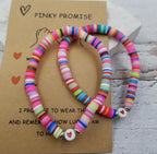 Heart Clay Heishi Valentine Bracelet Set of 2 with Card