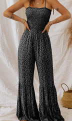 Smocked Straps Bodice Wide Leg Floral Jumpsuit/Multicolor