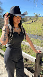 Suspenders High Stretch Denim Jumpsuit “Black”