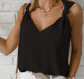 V Neck Knotted Shoulder Tank Top Black