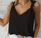 V Neck Knotted Shoulder Tank Top Black