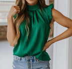 Caden Frilled Trim Sleeveless Blouse Emerald Green