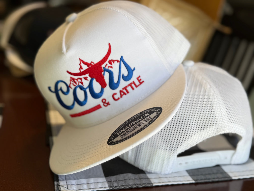 Coors And Cattle Embroidered Flatbill Hat “White”