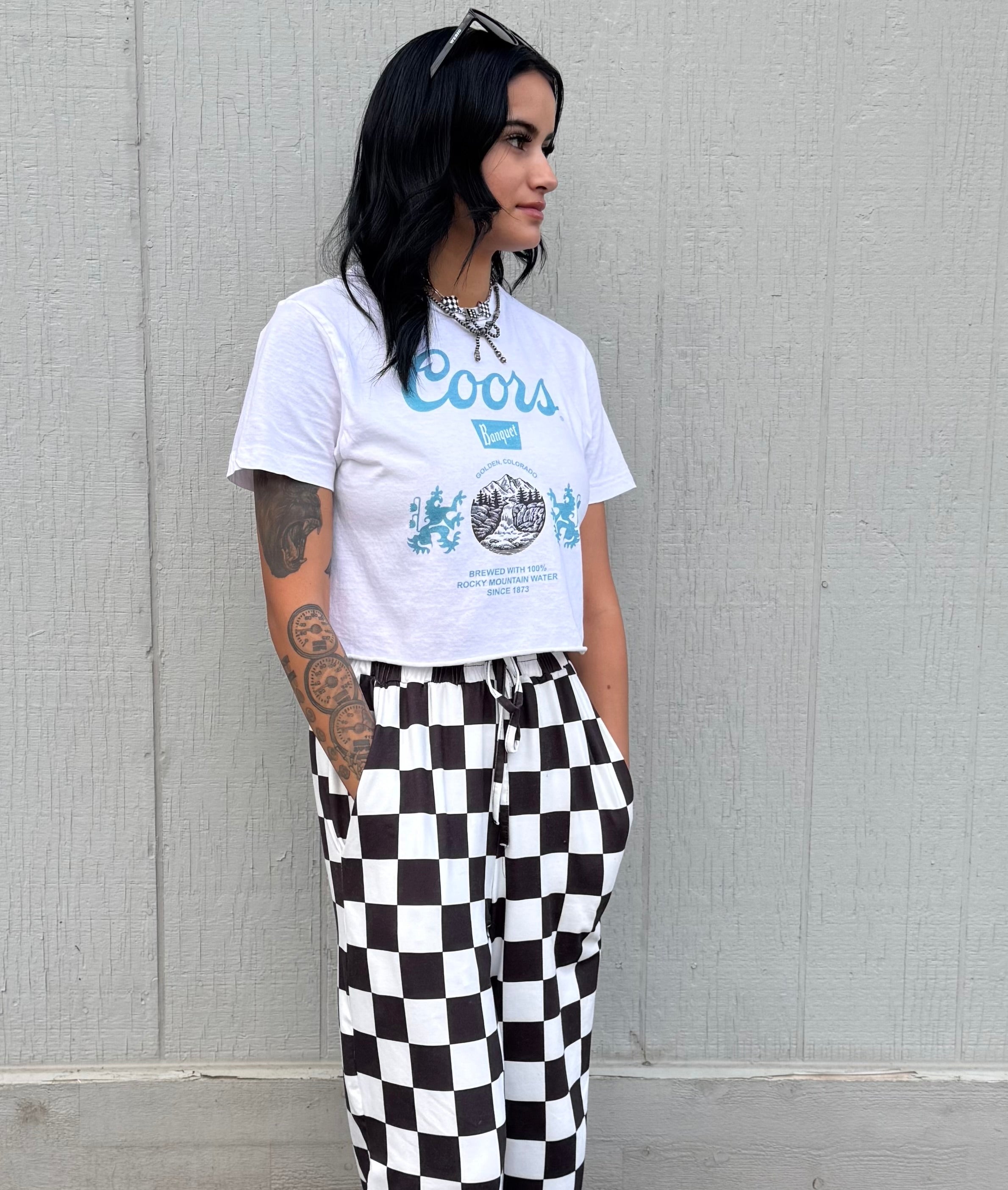 Coors Banquet Crop Top  “White/Light Blue” Tee