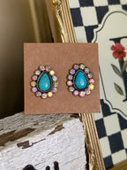 Western Stone Teardrop Stud Earrings “Turquoise/Clear”