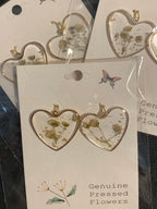 Queen Anne's Lace Dried Flower Heart Earrings