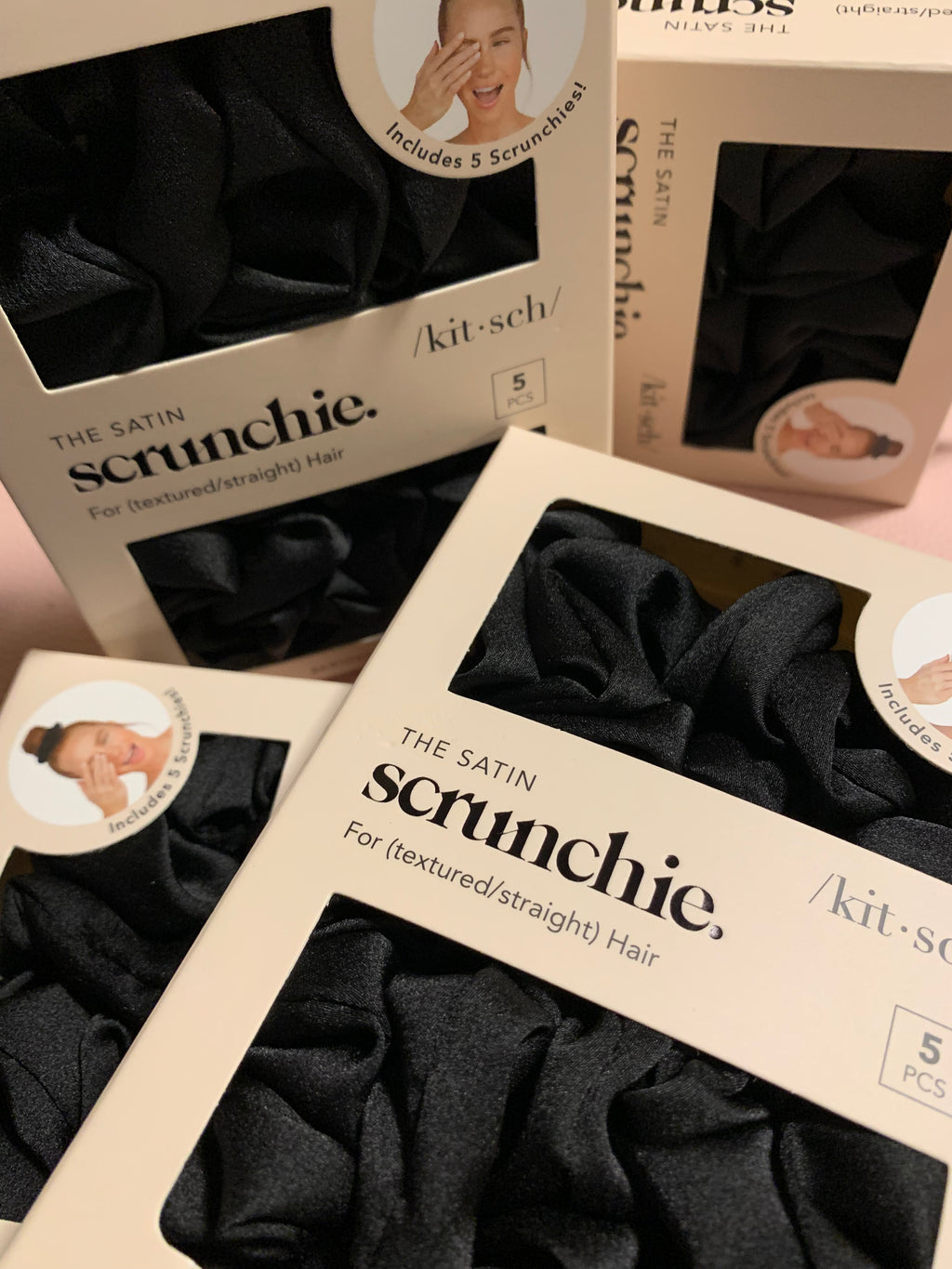 KITSCH Satin Sleep Scrunchies 5pc - Black