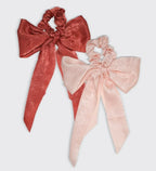 Satin Bow Scarf Scrunchies- Blush/Mauve