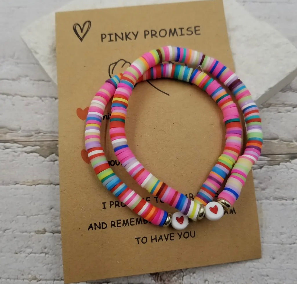Heart Clay Heishi Valentine Bracelet Set of 2 with Card