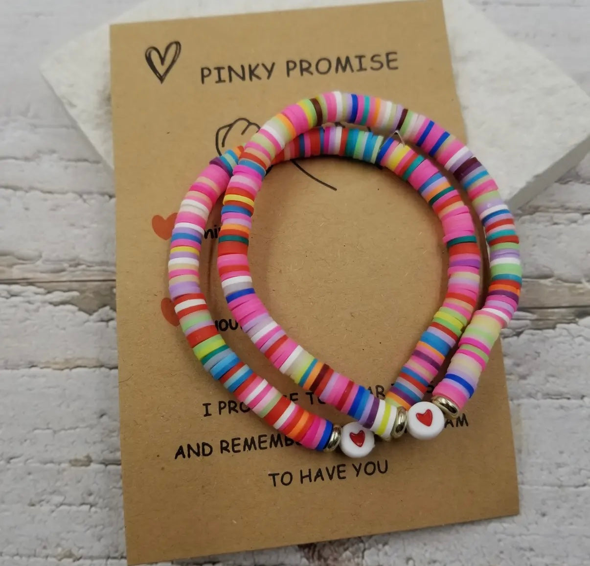 Heart Clay Heishi Valentine Bracelet Set of 2 with Card