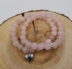 Natural Pink Crystal Heart Bracelet Set