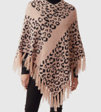Women's Soft Fuzzy Leopard Print Poncho “Light Pink”