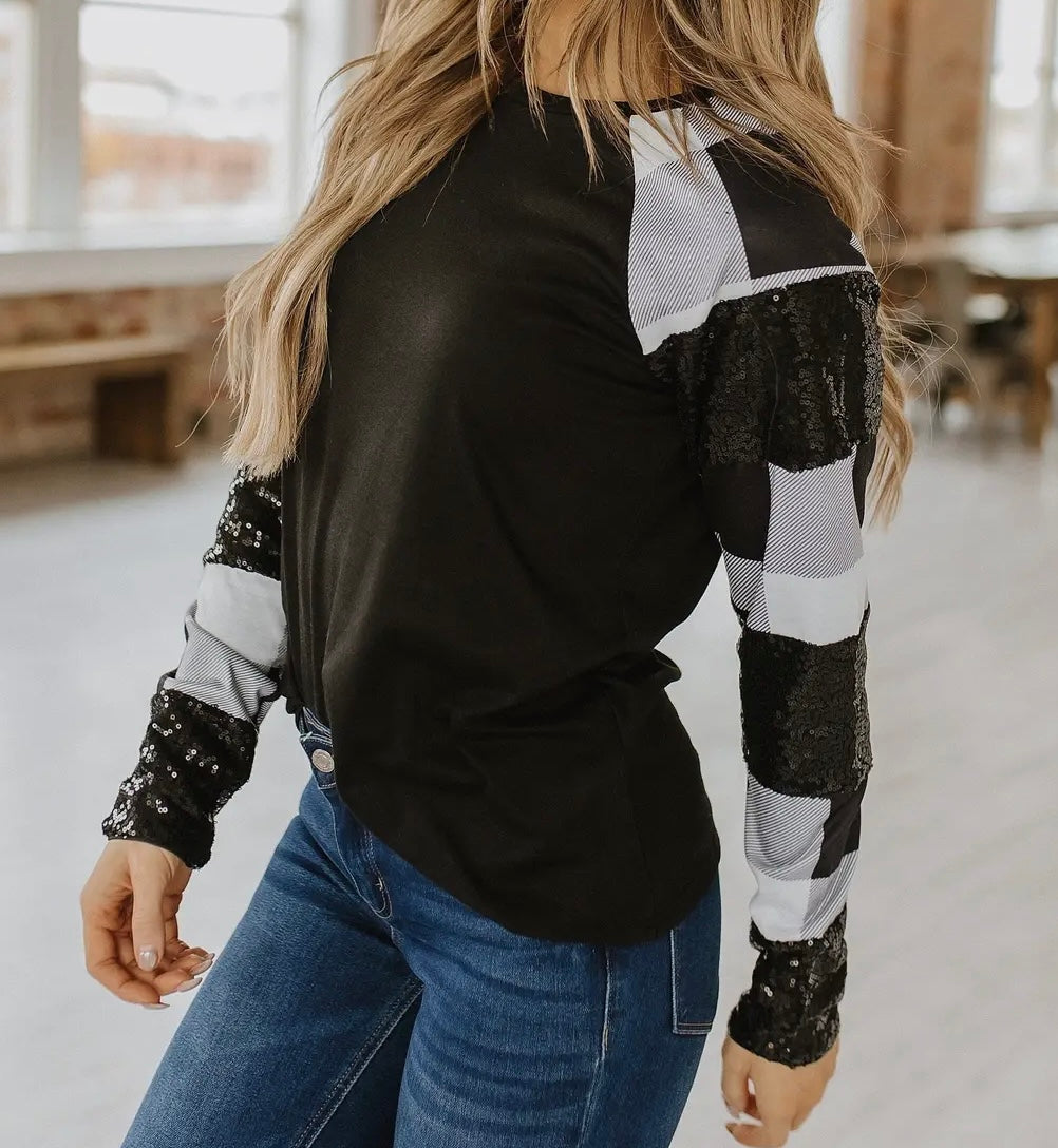 Corbin Buffalo Plaid Sequin Top