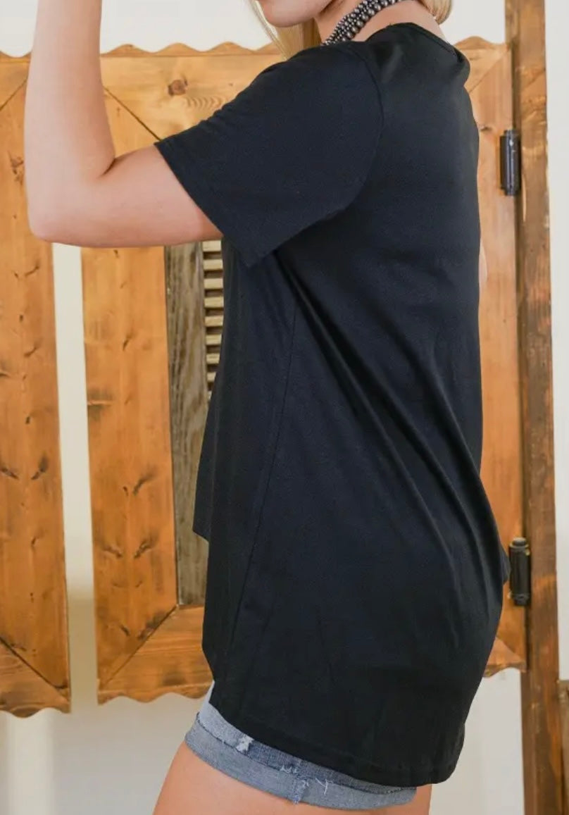 Black Crewneck W Hi Low Hem Plus Size Top