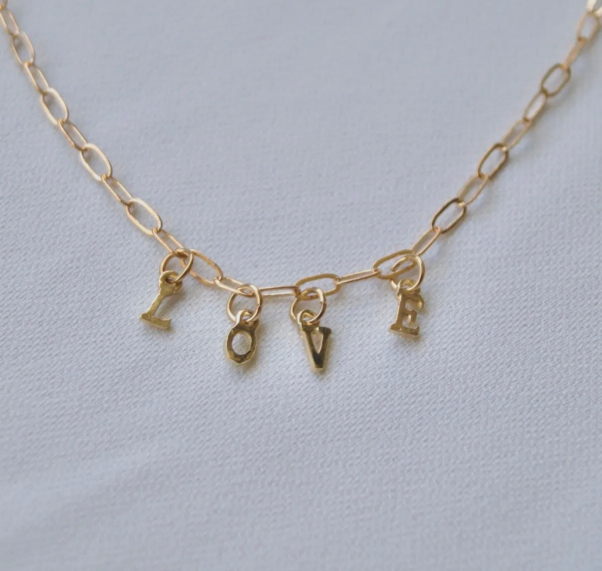 Gold-Tone Love Charm PaperClip Chain Necklace
