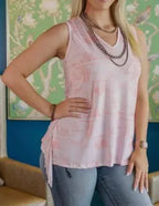 Plus Size Pink Desert Cowboy Tank Top W Sides Fringes