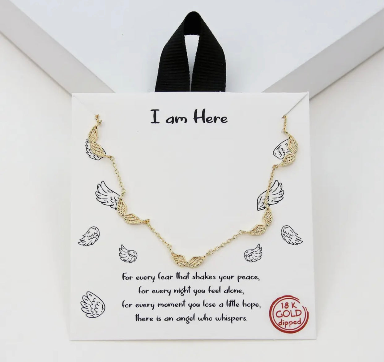Gold-Dipped Angel Wings Station Necklace