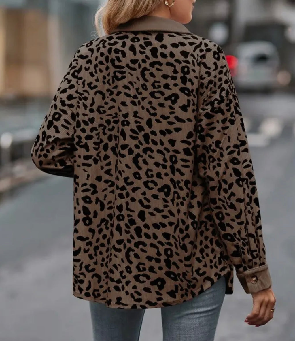 Lapel Leopard Long Sleeve Shacket “Brown and Black”