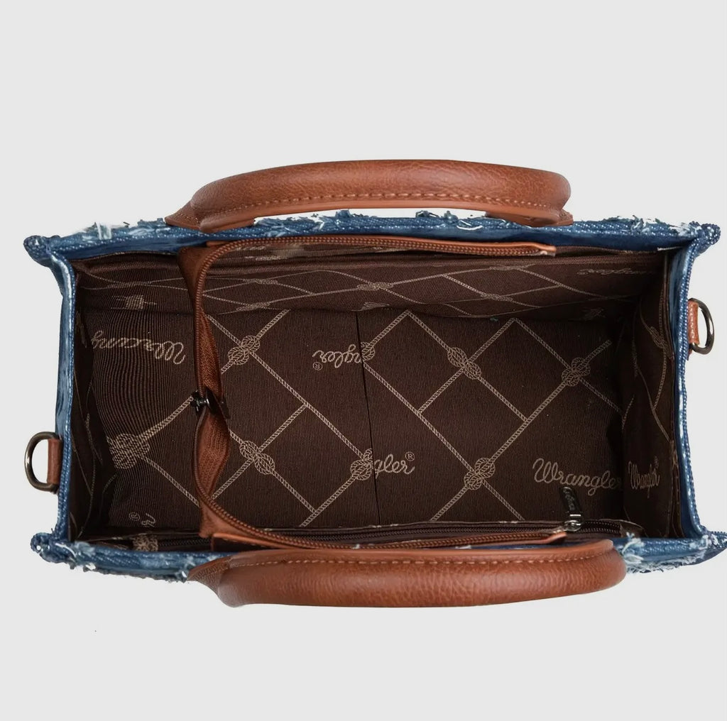 Wrangler Denim Frayed Fringe Crossbody Canvas Tote