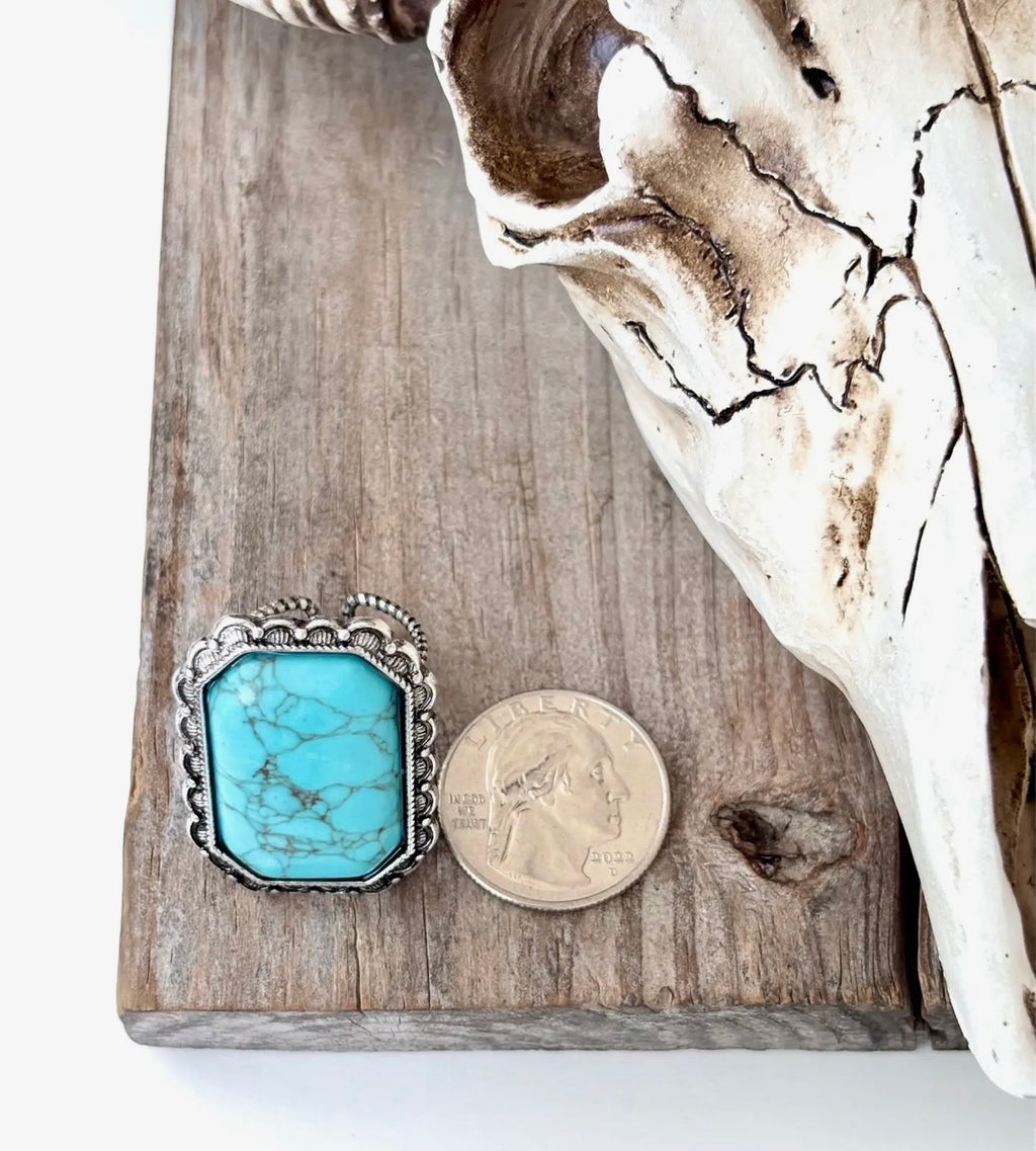 Western Style Turquoise Stone Adjustable Ring