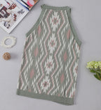 Green Western Tribal Aztec Pattern Knit Sweater Tank