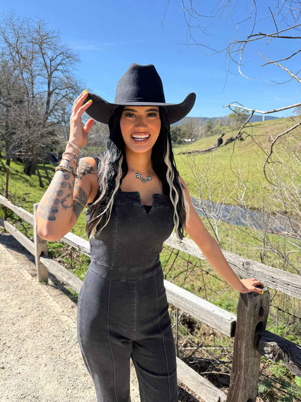 Suspenders High Stretch Denim Jumpsuit “Black”
