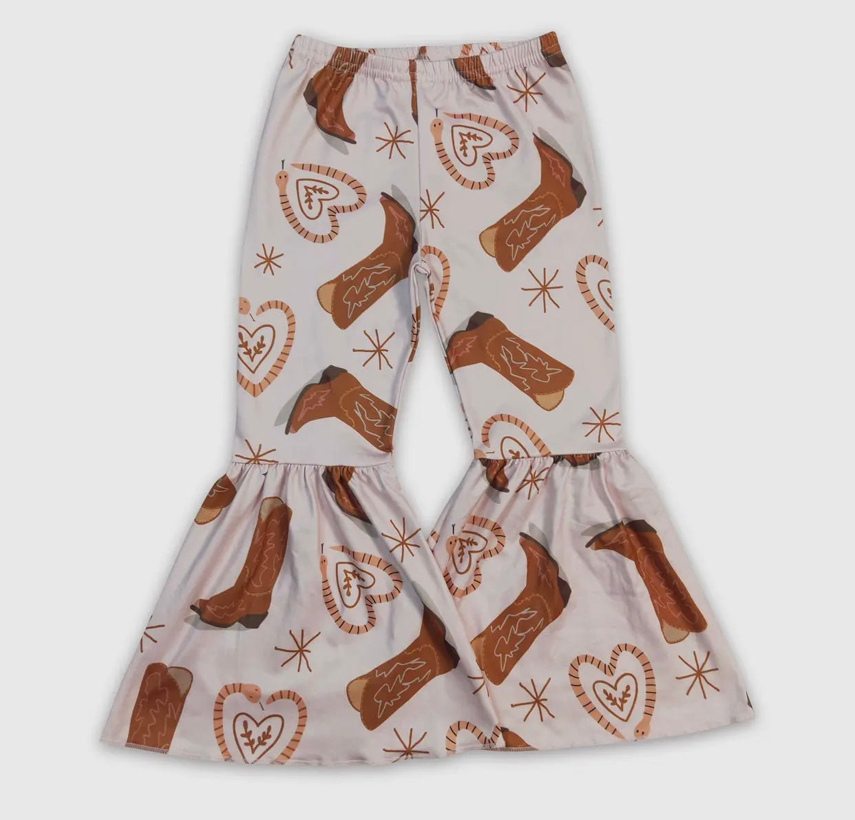 Kids Girls Bell Bottom Pants western heart and boots
