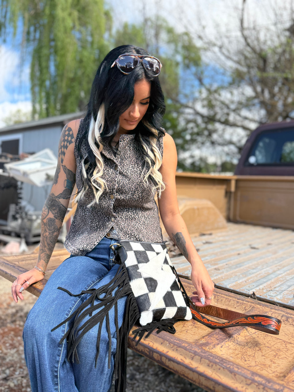 Western Leopard Print Slim Denim Vest