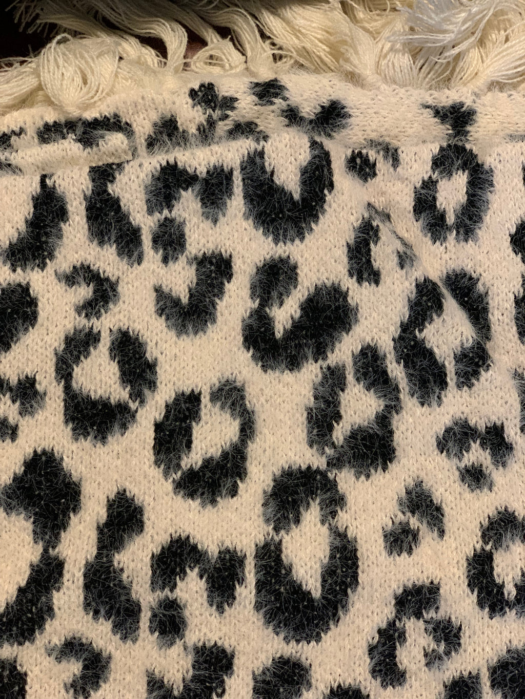 Women's Soft Fuzzy Leopard Print Poncho “White/Black”