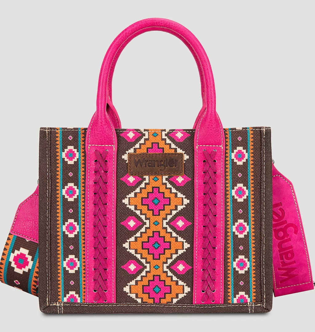 Wrangler southwestern print crossbody canvas tote hot pink
