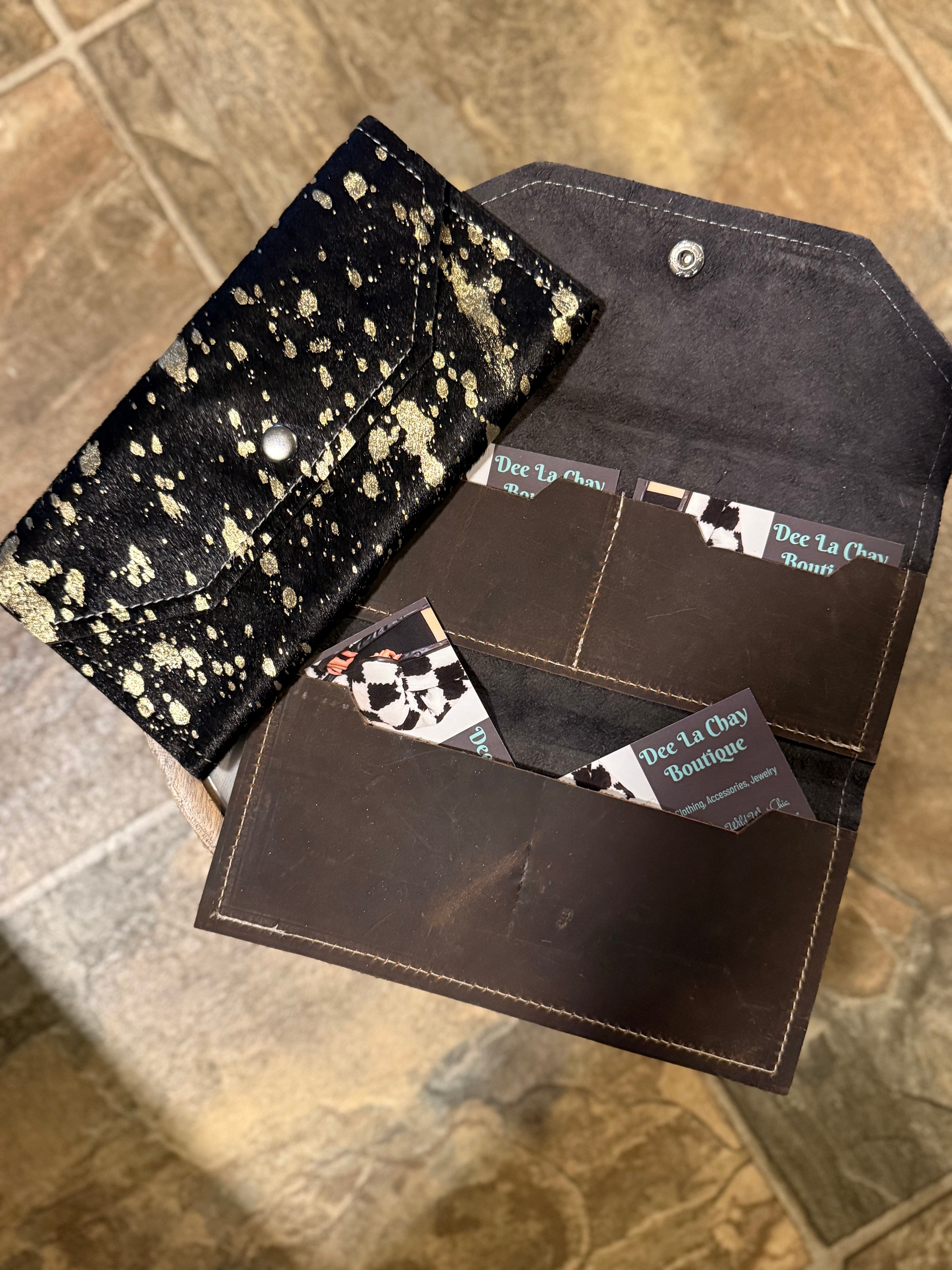 Cowhide Hair Wallet “Black+Gold Specs”