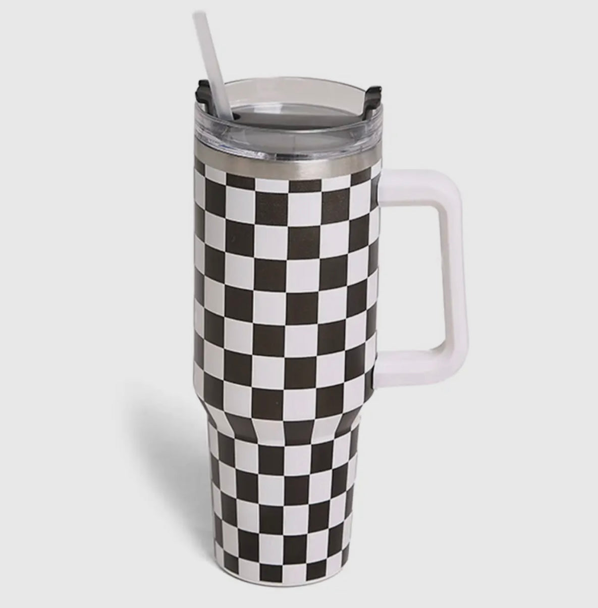 Checkered Pattern 40oz Tumbler with Handle And Straw