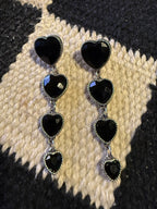 4 Tier Glass Stone Heart Post Drop Dangle Earrings