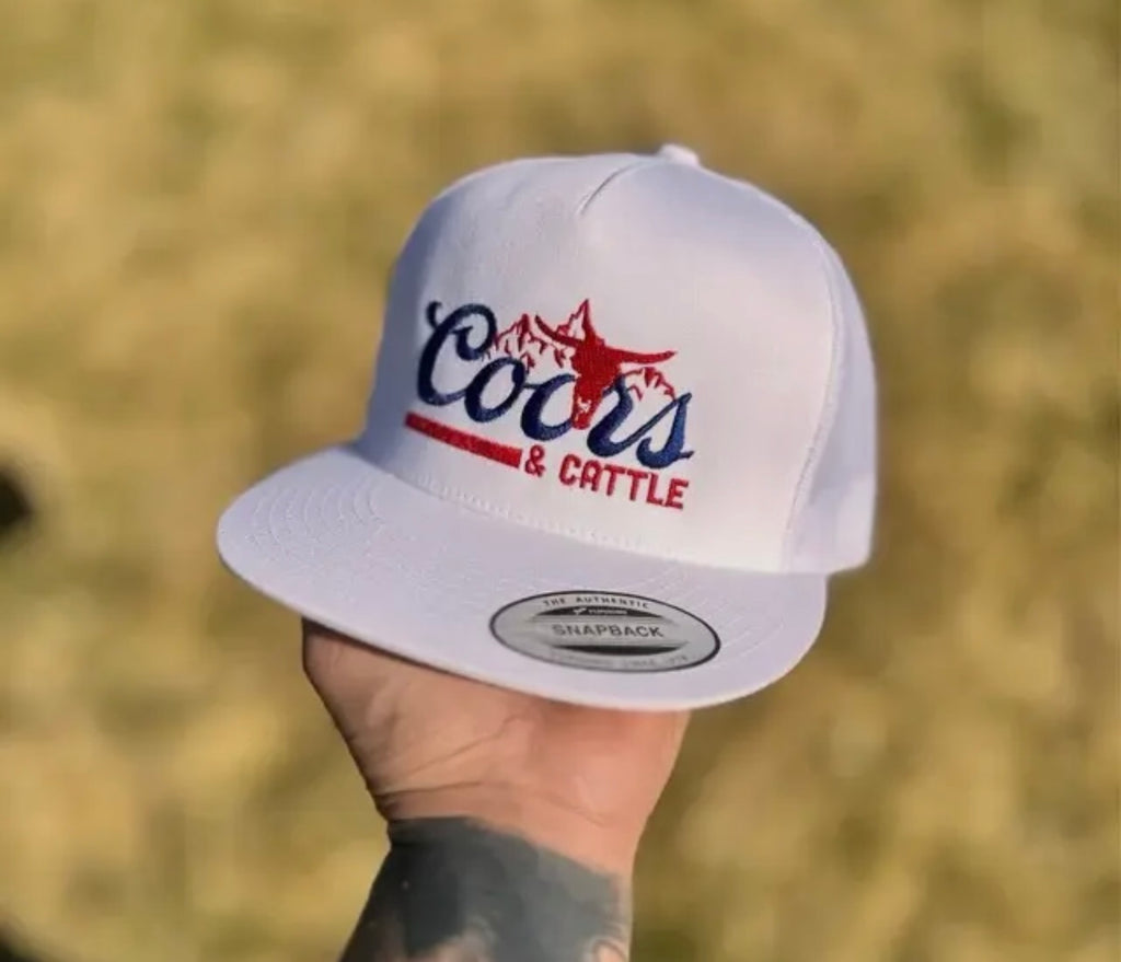 Coors And Cattle Embroidered Flatbill Hat “White”