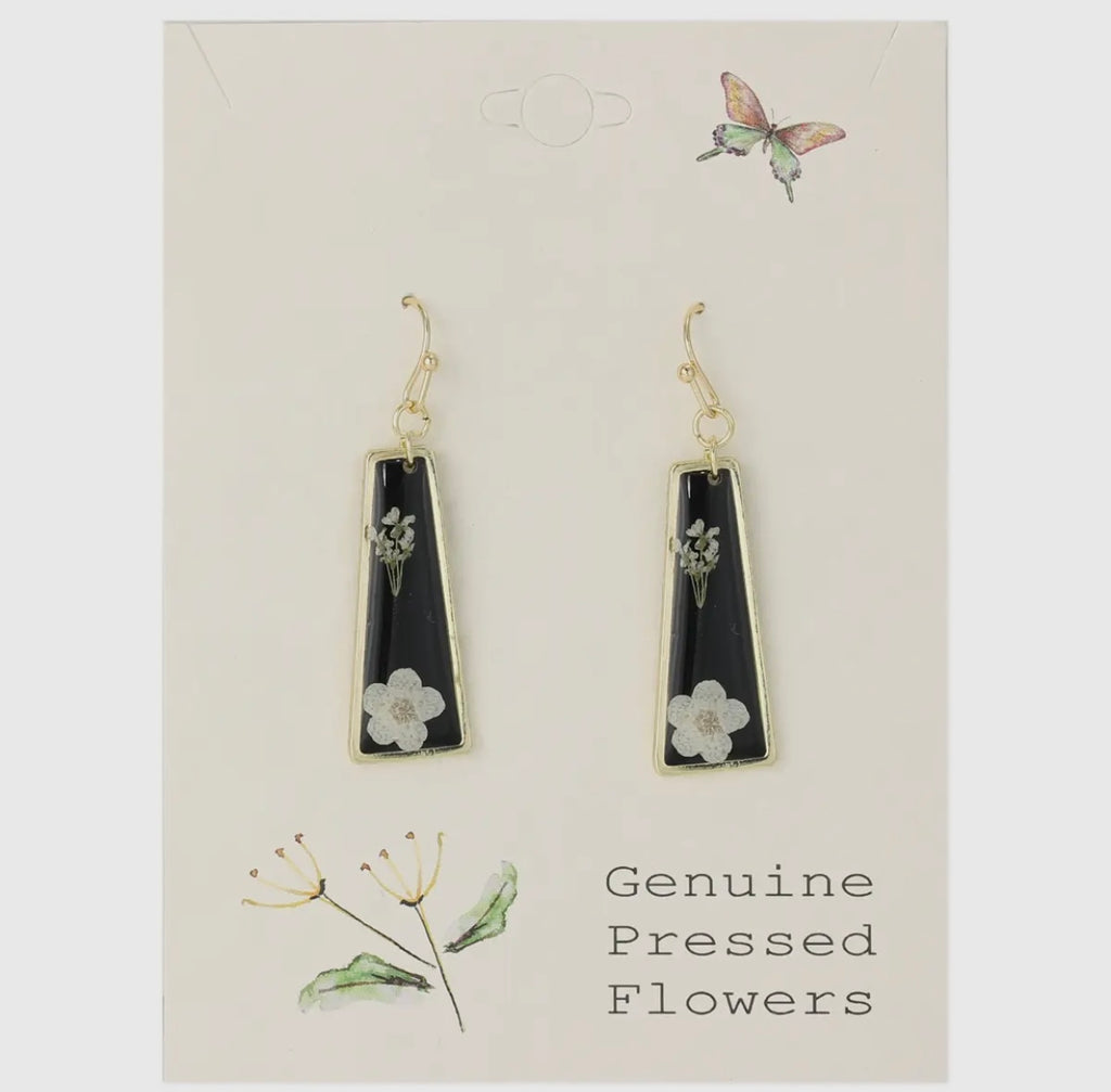 Dried Flower Gold Black Bar Earrings