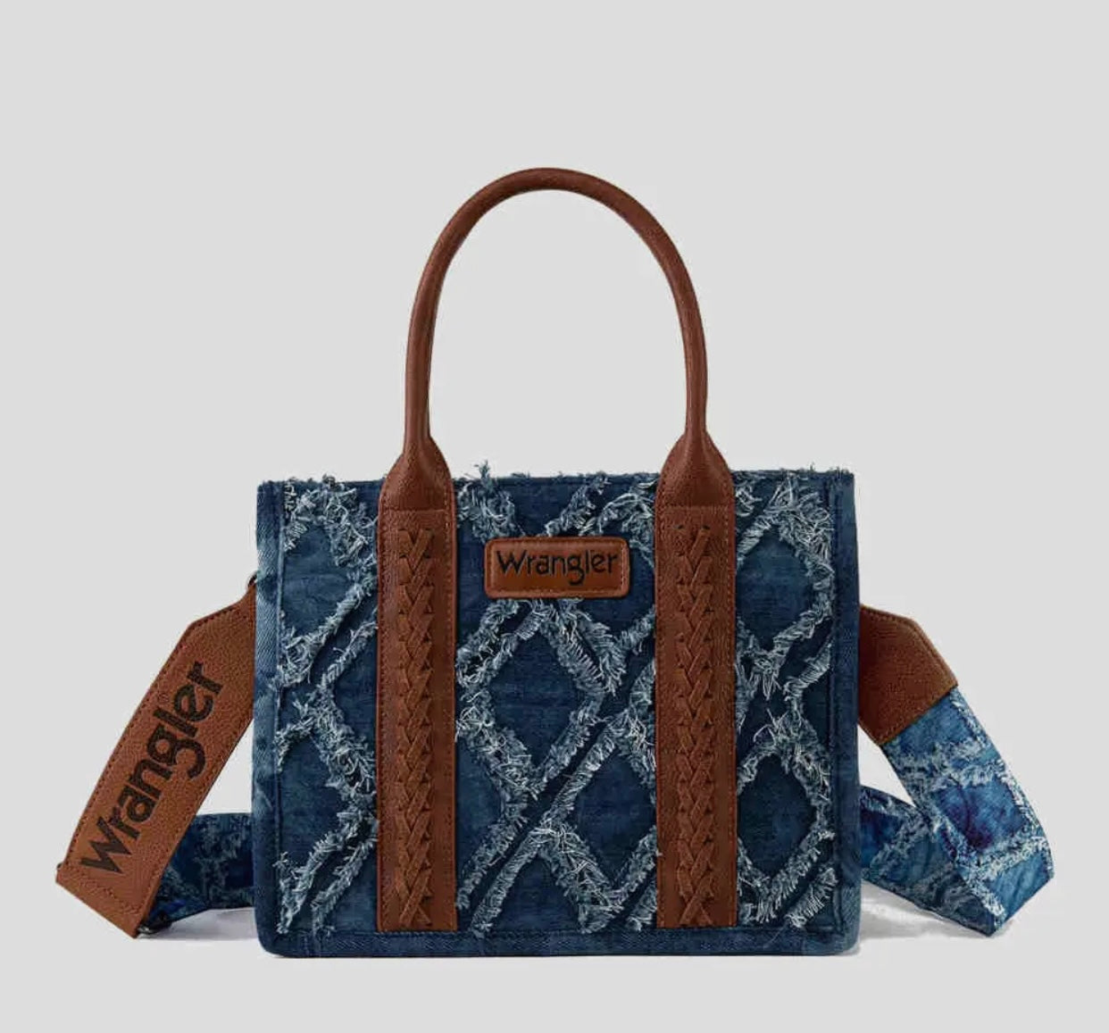 Wrangler Denim Frayed Fringe Crossbody Canvas Tote