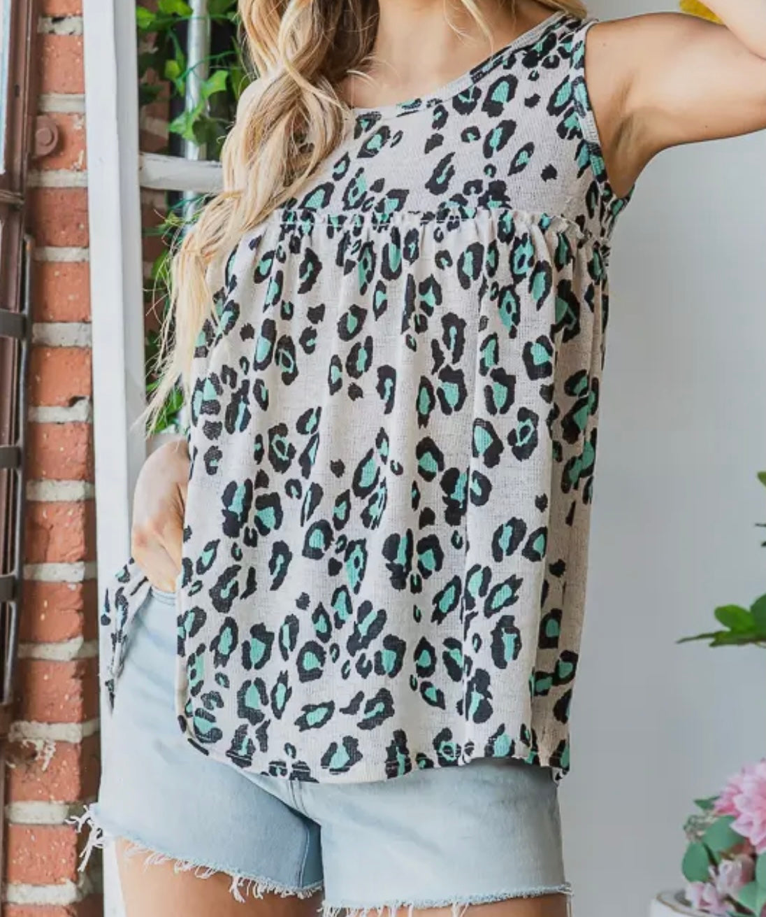 Western Apparel Animal Print Babydoll Top Teal