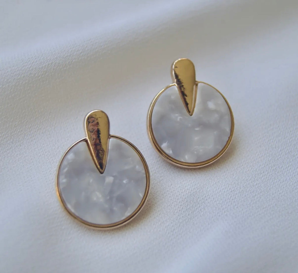 Gold & Marble Resin Drop Statement Earrings