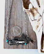 Western Style Truck Cactus Turquoise Stone Pendant Necklace