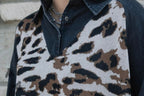 DoubleShift Knit  *Leopard Faux Denim Sweatshirt