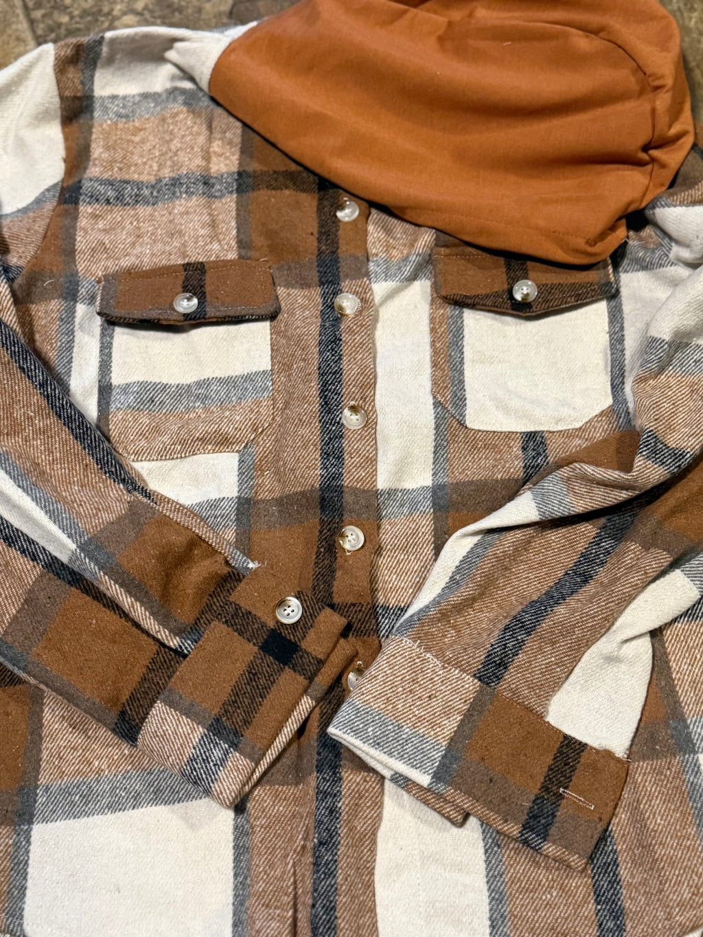 Hooded Brown, orange & Cream Flannel Jacket