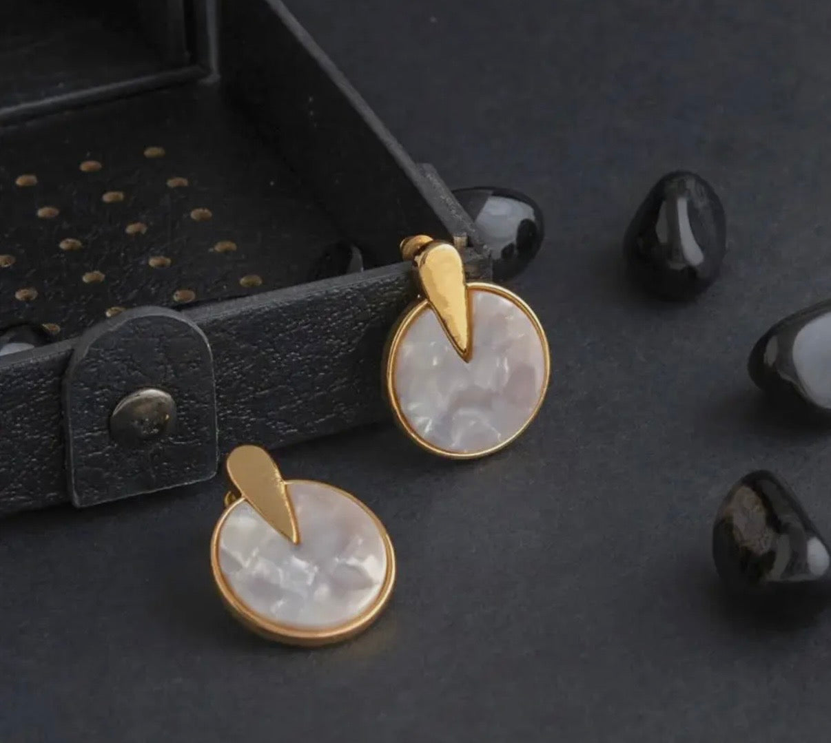 Gold & Marble Resin Drop Statement Earrings