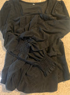 Women’s Sqaure Neck Shirred Cuff Long Sleeve Blouse Black
