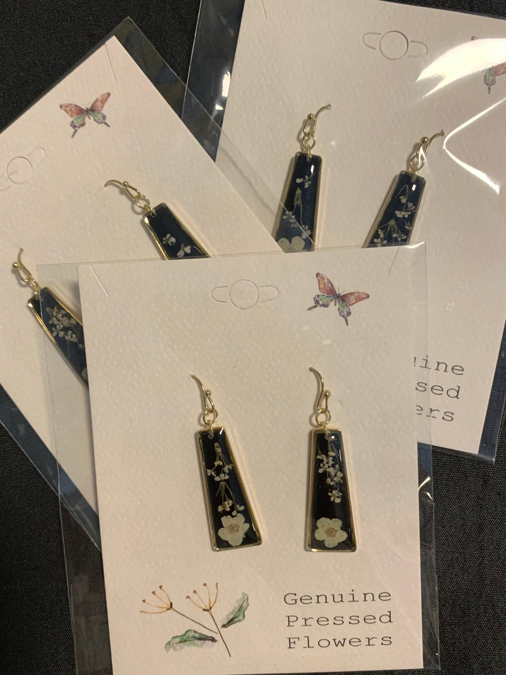 Dried Flower Gold Black Bar Earrings