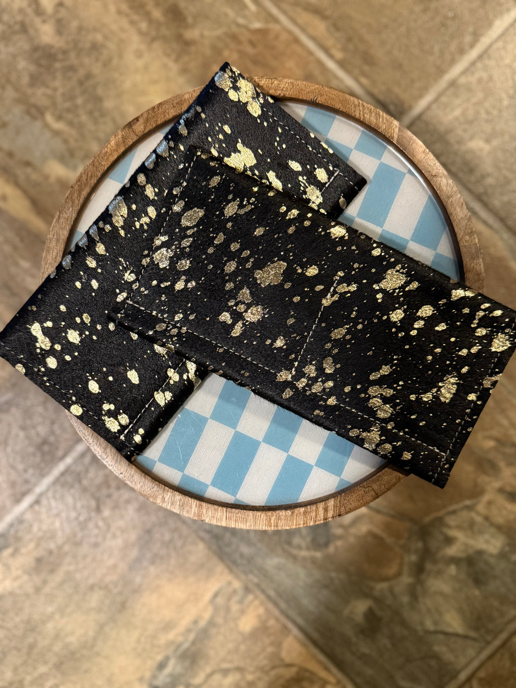 Cowhide Hair Wallet “Black+Gold Specs”