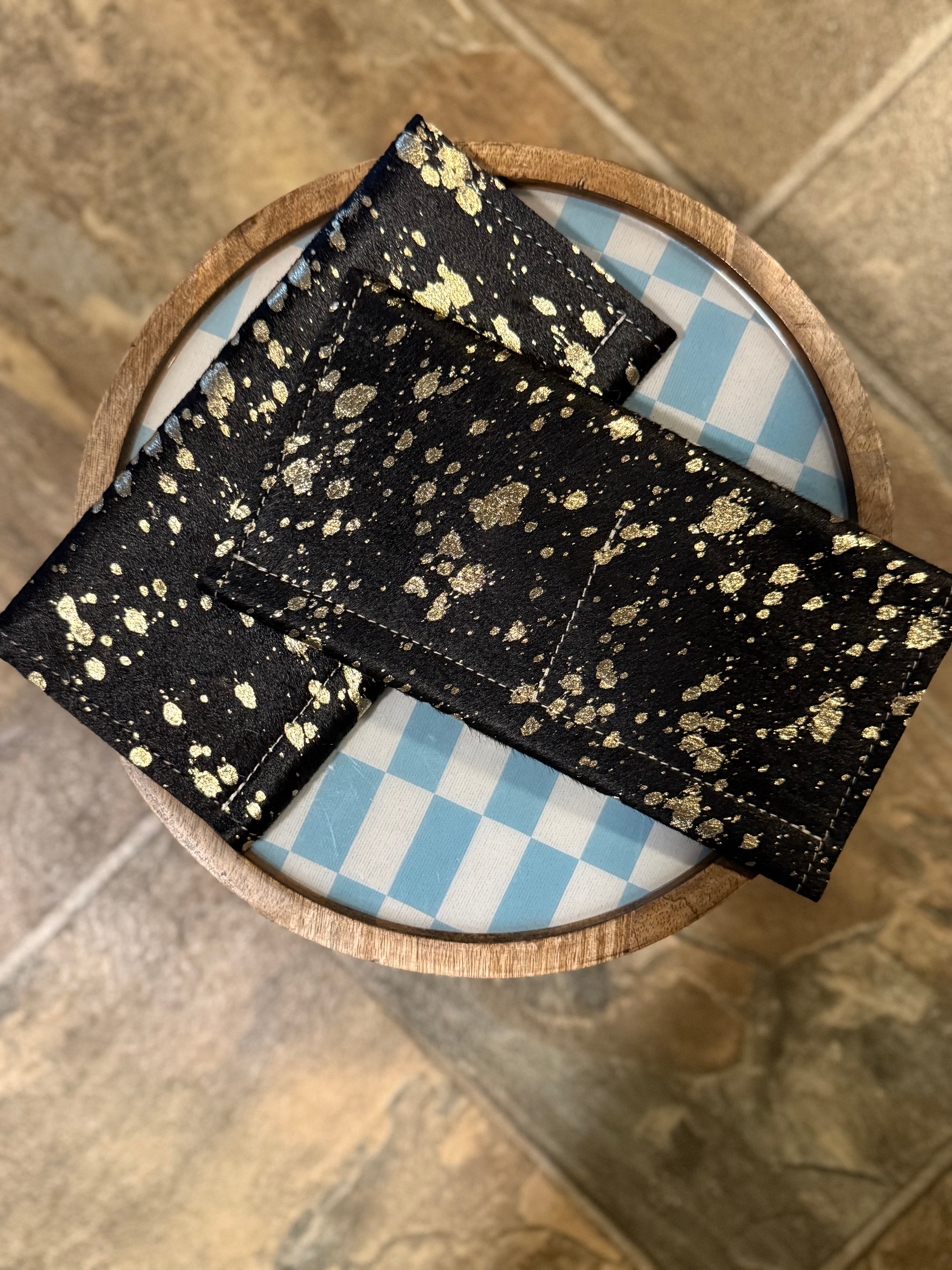 Cowhide Hair Wallet “Black+Gold Specs”