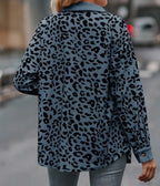 Lapel Leopard Long Sleeve Shacket “Blue and Black Leopard”